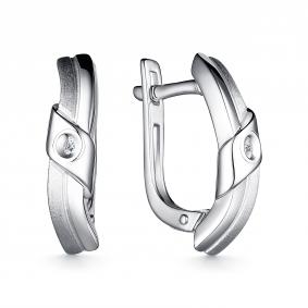 Серебряные серьги АЛЬКОР 02-3986/000Б-00 с бриллиантом 02-3986/000Б-00 фото
