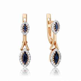 Золотые серьги Platina 02-3994-00-105-1110-30 с бриллиантом и сапфиром 02-3994-00-105-1110-30 фото