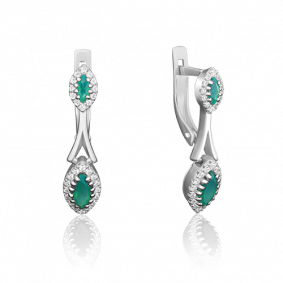 Серьги из белого золота Platina 02-3994-00-106-1120-30 с бриллиантом и изумрудом 02-3994-00-106-1120-30 фото