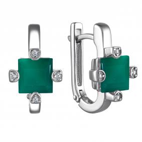 Серебряные серьги АЛЬКОР 02-4002/00АГ-00 с фианитом и агатом 02-4002/00АГ-00 фото