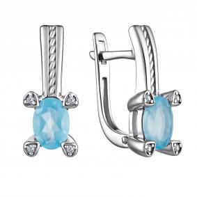 Серебряные серьги АЛЬКОР 02-4003/00ГА-00 с фианитом и агатом 02-4003/00ГА-00 фото