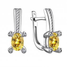 Серебряные серьги АЛЬКОР 02-4003/00ЦТ-00 с фианитом и цитрином 02-4003/00ЦТ-00 фото