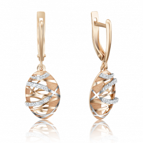 Серьги из комбинированного золота Platina 02-4019-00-401-1111-48 с фианитом 02-4019-00-401-1111-48 фото