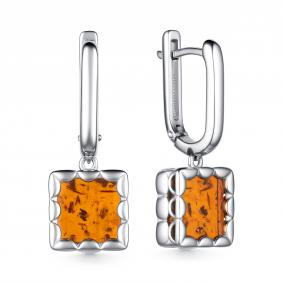Серебряные серьги АЛЬКОР 02-4026/0ЯНТ-00 с янтарём 02-4026/0ЯНТ-00 фото