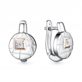 Серебряные серьги АЛЬКОР с золотой накладкой и бриллиантом 02-4029/000Б-00 02-4029/000Б-00 фото