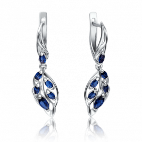 Серьги из белого золота Platina 02-4032-00-105-1120-30 с бриллиантом и сапфиром 02-4032-00-105-1120-30 фото