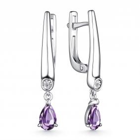 Серебряные серьги АЛЬКОР 02-4036/БРАМ-00 с аметистом и бриллиантом 02-4036/БРАМ-00 фото