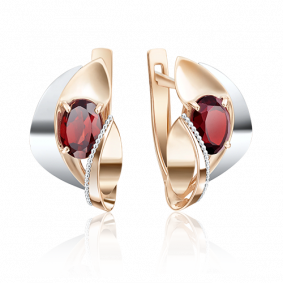 Серьги из комбинированного золота Platina 02-4038-00-204-1111-46 с гранатом 02-4038-00-204-1111-46 фото