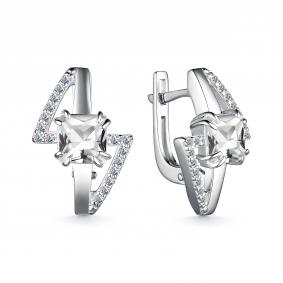 Серебряные серьги АЛЬКОР 02-4059/00ГХ-00 с фианитом и горным хрусталём 02-4059/00ГХ-00 фото