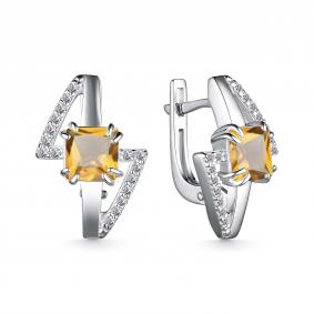 Серебряные серьги АЛЬКОР 02-4059/00ЦТ-00 с фианитом и цитрином 02-4059/00ЦТ-00 фото