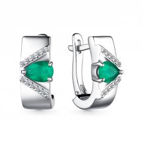 Серебряные серьги АЛЬКОР 02-4061/00АГ-00 с фианитом и агатом 02-4061/00АГ-00 фото