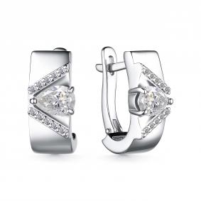 Серебряные серьги АЛЬКОР 02-4061/00ГХ-00 с фианитом и горным хрусталём 02-4061/00ГХ-00 фото