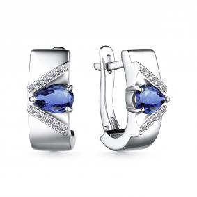 Серебряные серьги АЛЬКОР 02-4061/0ГТС-00 с фианитом и гидротермальным сапфиром 02-4061/0ГТС-00 фото