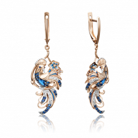 Золотые серьги Platina 02-4101-00-105-1110-30 с бриллиантом, сапфиром и эмалью 02-4101-00-105-1110-30 фото