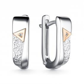 Серебряные серьги АЛЬКОР с золотой накладкой и бриллиантом 02-4125/000Б-00 02-4125/000Б-00 фото