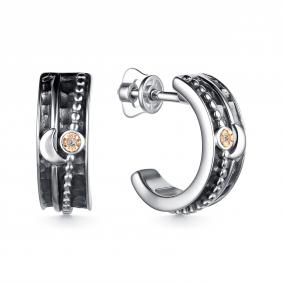 Серебряные серьги АЛЬКОР с золотой накладкой и бриллиантом 02-4128/000Б-17 02-4128/000Б-17 фото