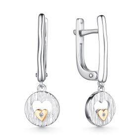 Серебряные серьги АЛЬКОР с золотой накладкой и бриллиантом 02-4129/000Б-00 02-4129/000Б-00 фото