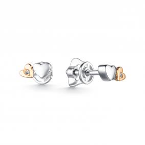 Серебряные серьги АЛЬКОР с золотой накладкой и бриллиантом 02-4131/000Б-00 02-4131/000Б-00 фото