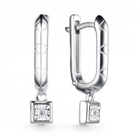 Серебряные серьги АЛЬКОР 02-4135/000Б-00 с бриллиантом 02-4135/000Б-00 фото