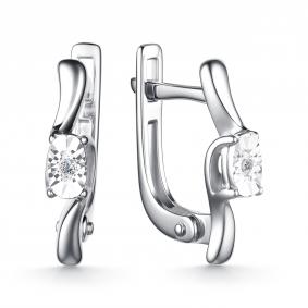 Серебряные серьги АЛЬКОР 02-4138/000Б-00 с бриллиантом 02-4138/000Б-00 фото