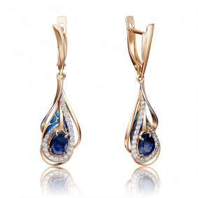 Золотые серьги Platina 02-4148-00-105-1110-30 с бриллиантом, сапфиром и эмалью 02-4148-00-105-1110-30 фото