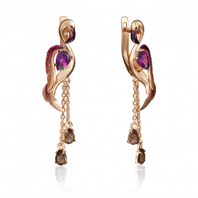 Золотые серьги Platina 02-4166-00-705-1110-57 с гранатом, кварцем и эмалью 02-4166-00-705-1110-57 фото