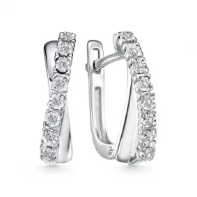 Серебряные серьги АЛЬКОР 02-4191/000Б-00 с бриллиантом 02-4191/000Б-00 фото