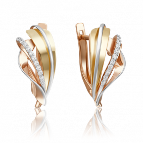 Серьги из комбинированного золота Platina 02-4199-00-401-1113-48 с фианитом 02-4199-00-401-1113-48 фото