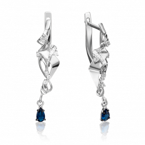 Серьги из белого золота Platina 02-4232-00-105-1120-30 с бриллиантом и сапфиром 02-4232-00-105-1120-30 фото