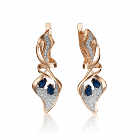 Золотые серьги Platina 02-4251-00-105-1110-30 с бриллиантом и сапфиром 02-4251-00-105-1110-30 фото