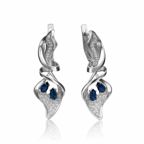 Серьги из белого золота Platina 02-4251-00-105-1120-30 с бриллиантом и сапфиром 02-4251-00-105-1120-30 фото