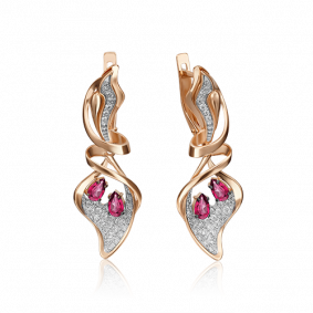 Золотые серьги Platina 02-4251-00-107-1110-30 с бриллиантом и рубином 02-4251-00-107-1110-30 фото