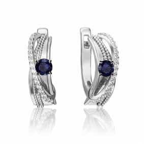 Серьги из белого золота Platina 02-4265-00-105-1120-30 с бриллиантом и сапфиром 02-4265-00-105-1120-30 фото