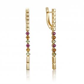 Серьги из лимонного золота Platina 02-4287-00-219-1130-57 с хризолитом, цитрином и гранатом 02-4287-00-219-1130-57 фото