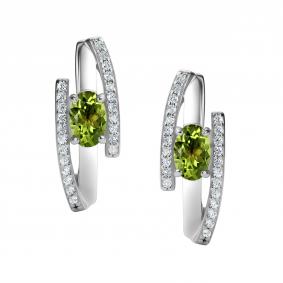 Серебряные серьги АЛЬКОР 02-4289/00ХР-00 с фианитом и хризолитом 02-4289/00ХР-00 фото