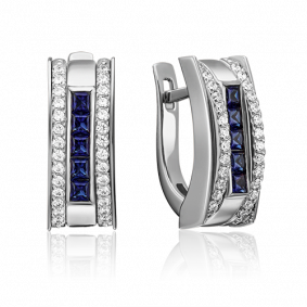 Серьги из белого золота Platina 02-4293-00-105-1120-30 с бриллиантом и сапфиром 02-4293-00-105-1120-30 фото