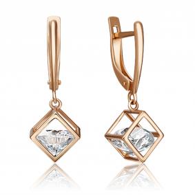 Золотые серьги Platina с подвижным фианитом 02-4343-00-401-1110 02-4343-00-401-1110 фото