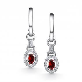 Серебряные серьги АЛЬКОР 02-4356/00ГР-00 с фианитом и гранатом 02-4356/00ГР-00 фото
