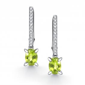 Серебряные серьги АЛЬКОР 02-4357/00ХР-00 с фианитом и хризолитом 02-4357/00ХР-00 фото