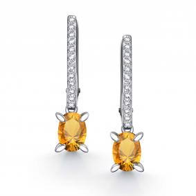 Серебряные серьги АЛЬКОР 02-4357/00ЦТ-00 с фианитом и цитрином 02-4357/00ЦТ-00 фото