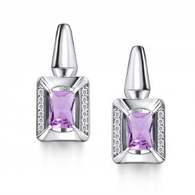 Серебряные серьги АЛЬКОР 02-4358/00АМ-00 с фианитом и аметистом 02-4358/00АМ-00 фото