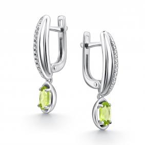 Серебряные серьги АЛЬКОР 02-4359/00ХР-00 с фианитом и хризолитом 02-4359/00ХР-00 фото