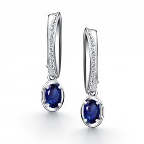 Серебряные серьги АЛЬКОР 02-4359/0ГТС-00 с фианитом и гидротермальным сапфиром 02-4359/0ГТС-00 фото