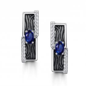 Серебряные серьги АЛЬКОР 02-4361/0ГТС-17 с фианитом и гидротермальным сапфиром 02-4361/0ГТС-17 фото