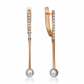 Золотые серьги Platina 02-4381-00-302-1110-31 с фианитом и жемчугом 02-4381-00-302-1110-31 фото