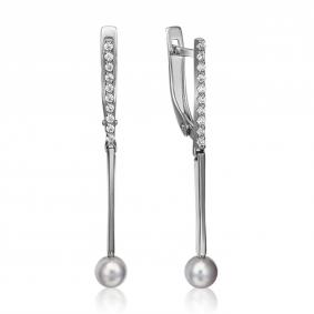 Серьги из белого золота Platina 02-4381-00-302-1120-31 с фианитом и жемчугом 02-4381-00-302-1120-31 фото