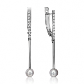 Серьги из белого золота Platina 02-4381-00-302-1120-31 с фианитом и жемчугом 02-4381-00-302-1120-31 фото