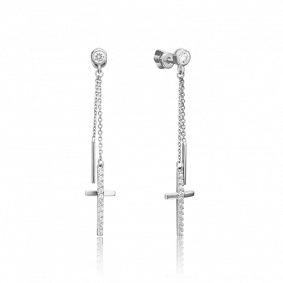 Серьги-кресты из белого золота Platina с фианитом 02-4395-00-401-1120-42 02-4395-00-401-1120-42 фото
