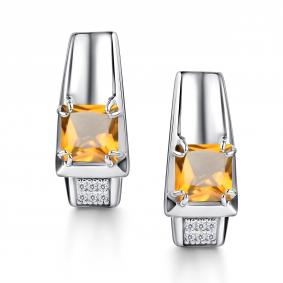 Серебряные серьги АЛЬКОР 02-4419/00ЦТ-00 с фианитом и цитрином 02-4419/00ЦТ-00 фото