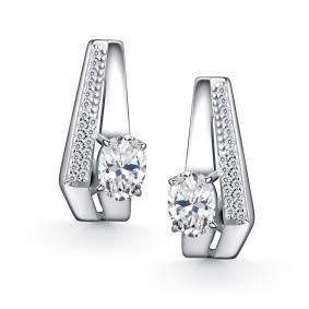 Серебряные серьги АЛЬКОР 02-4422/00ГХ-00 с фианитом и горным хрусталём 02-4422/00ГХ-00 фото